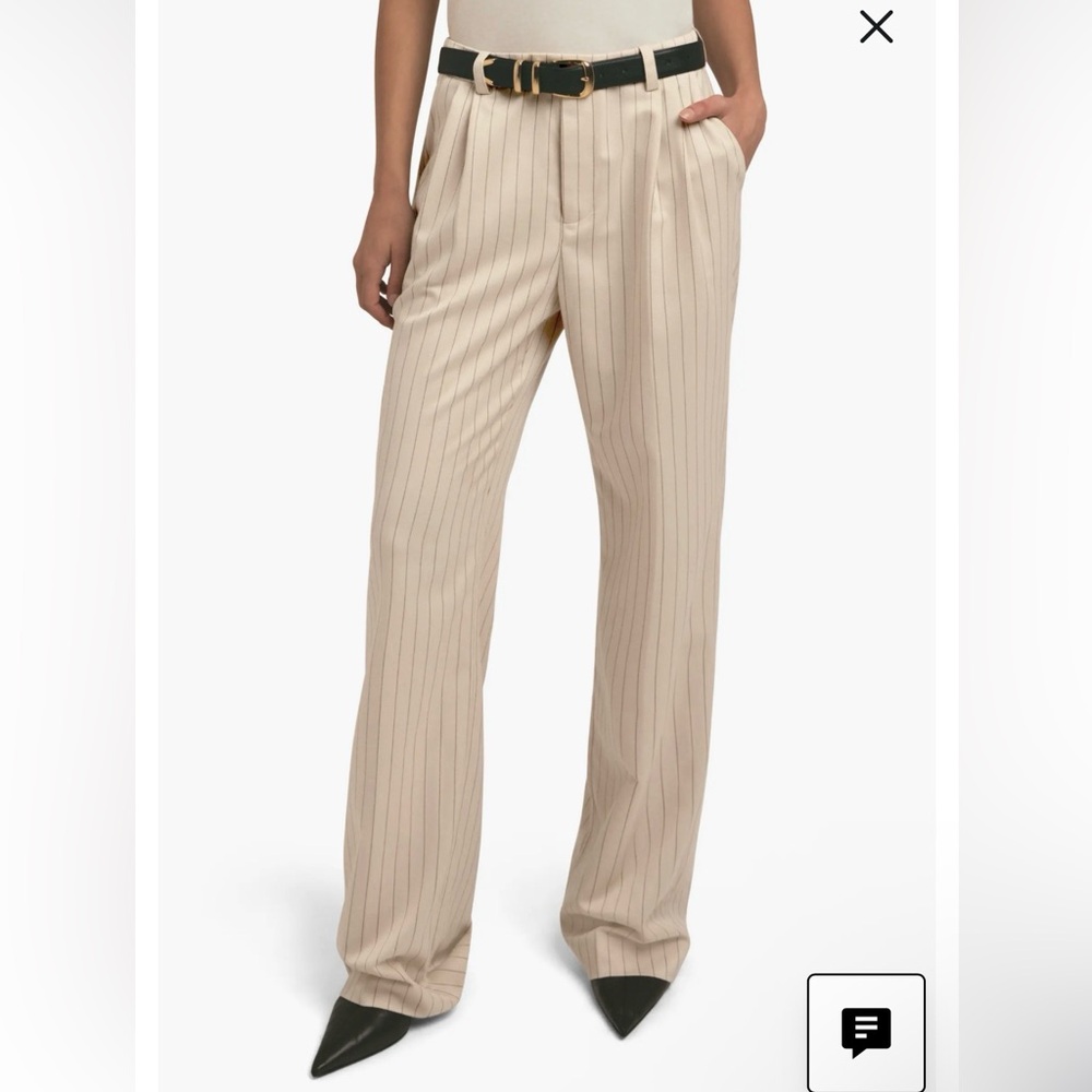 NWT FAVORITE DAUGHTER Women's Beige Pinstripe Wide-Leg Trousers